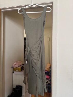 Sleeveless Olive Green Knot-Detail Maxi Dress